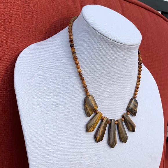 Handcrafted tiger’s eye necklace - Amber shell beads - new - Picture 4 of 13